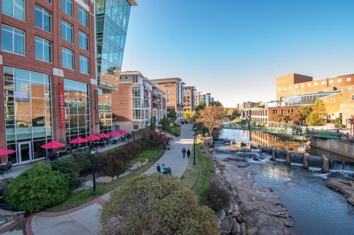 Greenville South Carolina city street and shops